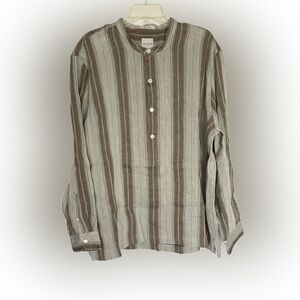 Todd Snyder Striped Band Collar Popover Shirt Grey Size XL NWT Linen Blend